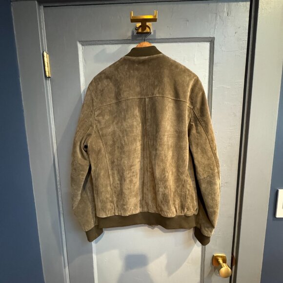 Cole Haan varsity soft olive green suede zip bomber jacket Size Medium - Picture 3 of 9